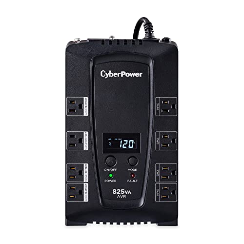 CyberPower CP825AVRLCD Intelligent LCD UPS System, 825VA/450W, 8 Outlets, AVR, Compact