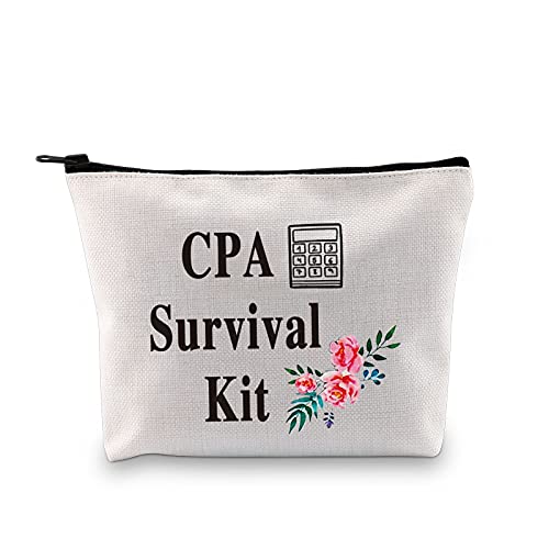 PXTIDY CPA Survival Kit CPA Gift CPA Cosmetic Bag Calculator Accounting Gift Idea Makeup Zipper Pouch Graduation Gift for Certified Public Accountant(beige)