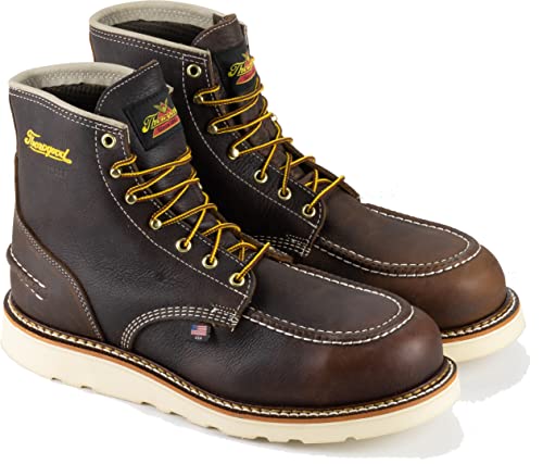 Thorogood 1957 Series 6” Waterproof Steel Toe Work Boots for Men - Full-Grain Leather with Moc Toe, Comfort Insole, and Slip-Resistant Wedge Outsole; EH Rated, Briar Pitstop - 11 D US