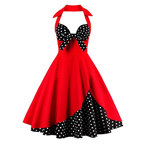 Vintage Dress 1950s Dresses for Women 50s Mexican Dress Retro Audrey Hepburn Rockabilly Pinup Dress Homecoming Cocktail Tea Party Swing Prom Gown Halloween Mouse Costume Cosplay Red + Black Dots M