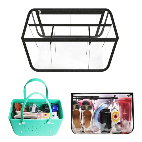 FIHCH Clear Beach Bag Organizer Original Accessories for Bogg Bag X Large Storage Bag Suitable for BOGG BAG Organizing Your Bag and Divide Space,Transparent & Black