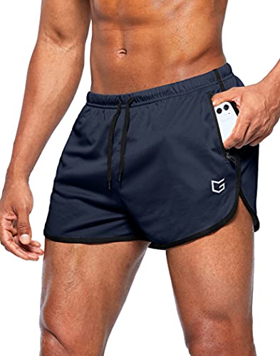 G Gradual Men's Running Shorts 3 Inch Quick Dry Gym Athletic Jogging Shorts with Zipper Pockets (Navy, X-Large)