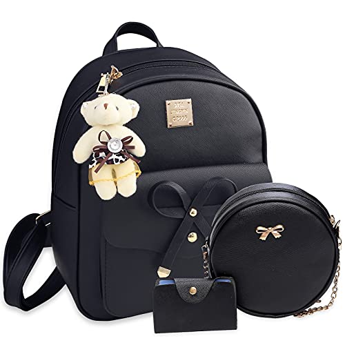K.E.J. Mini Backpack for Women Bowknot Leather Backpack 3-PCS Cute Small Backpack Purse for Ladies