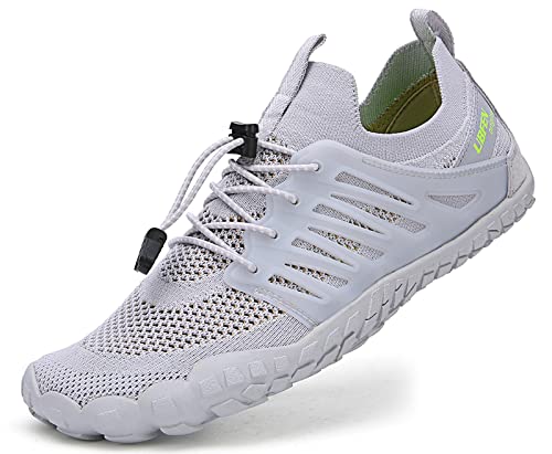 UBFEN Mens Womens Water Shoes Aqua Shoes Swim Shoes Beach Sports Quick Dry Barefoot for Boating Fishing Diving Surfing with Drainage Driving Yoga Upstream 12 Women/10 Men F Grey