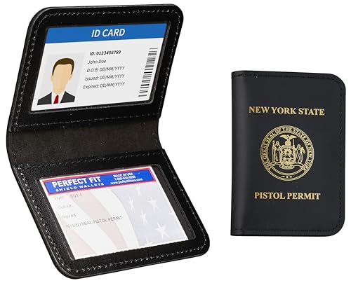 Perfect Fit Shield Wallets New York State Pistol Permit License Holder 2 ID Leather Bifold Double I.D. Credit Card Gun Permit Slim Wallet