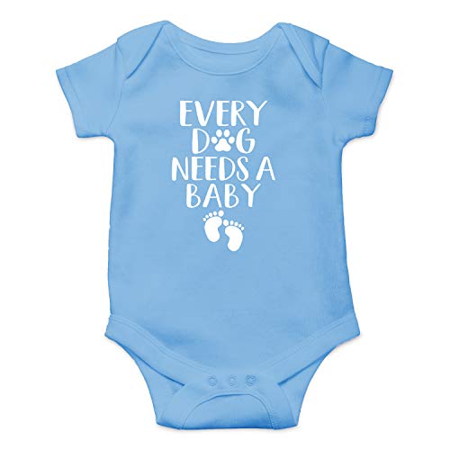Every Dog Needs a Baby - My Siblings Have Tails - Funny Cute Infant Boy Girl Romper, One-Piece(Light Blue, 6 Months)