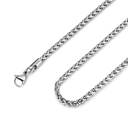 HZMAN 3.5mm Stainless Steel Wheat Silver Chain Necklaces for Men & Women 16' -30'