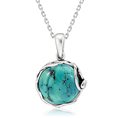 925 Sterling Silver Turquoise Large Pendant; Natural December Round Birthstone Pendant; Elegant Jewelry For Women ; Handmade Vintage Style Turquoise Necklace For Classy Women
