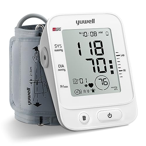 yuwell Blood Pressure Monitor, Extra Large Upper Arm Cuff, Digital Machine for Home Use & Pulse Rate Monitoring Meter, Automatic, Large Display, Voice Broadcasting with Power Adapter and Batteries