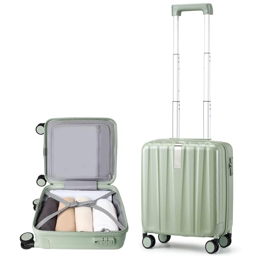 Hanke 14 Inch Underseat Carry On Luggage with Wheels Hard Shell Suitcases Carry On Bag Lightweight Small Mini Suitcase Tsa Luggage for Travel（Bamboo Green）