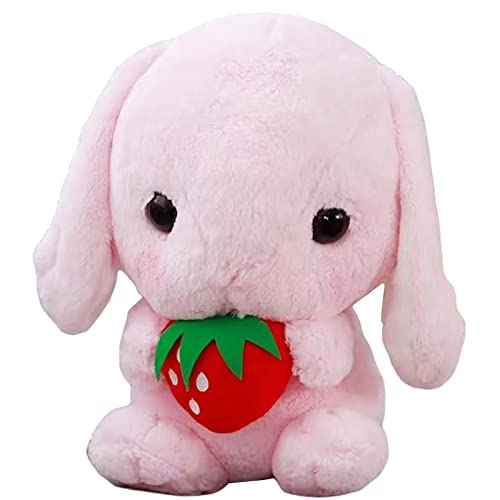 HOUPU Soft Toy - Sitting Lop Eared Rabbit, Easter White Rabbit Stuffed Bunny Animal with Carrot Soft Lovely Realistic Long-Eared Standing Pink Plush Toys (Pink-Strawberry,8.6in/22cm)
