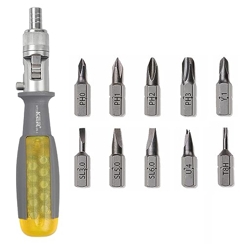 Ratcheting Screwdriver, KER Multi-tool Nut Screw Driver 10 in 1 Magnetic Head, S2 Steel, Industrial Strength , Ratchet Professional Adjustable Repair Tool