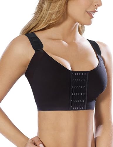 KIMIKAL Women Post-Surgery Front Closure Sports Bra… (Black, Medium)