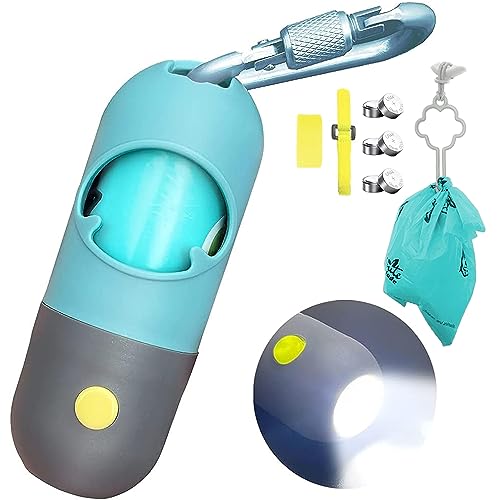 Infinite Node Dog Poop Bag Dispenser with Built-in LED Flashlight and Metal Clip for Leash, Pet Waste Bag Holder, Dog Walking Accessory (Crystal Blue)