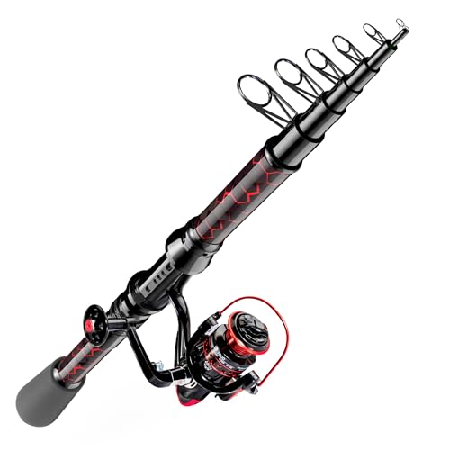 QudraKast Fishing Rod and Reel Combos - High Carbon Fiber Telescopic Fishing Pole and 12+1 Full Metal Ultra Smooth Spinning Reel with X-Warping Pattern Design