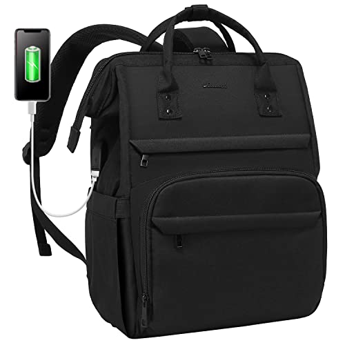 LOVEVOOK Laptop Backpack for Women 15.6 Inch Travel College Backpack Nurse Teacher Doctor Work Bags Computer Backpack Casual Daypack Purse, Black