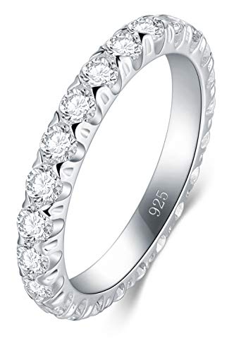 925 Sterling Silver Ring, Boruo Cubic Zirconia CZ Wedding Band Stackable Ring 3mm Size 4
