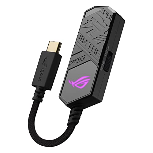 ASUS ROG Clavis USB-C Gaming DAC (ESS 9281 QUAD DAC amplifier, AI Noise-Canceling Mic, MQA Rendering, Aura Sync RGB, Compatible with PC, mobile, PlayStation 5, and Switch)