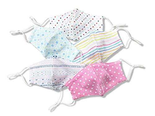 HOPE LOVE SHINE Girls Reusable Face Masks Nose Wire Washable Adjustable Ear Loops 3 Layer Pocket Soft Cotton Facemask Cute Pink Flowers Boho Hearts Design Pack Of 5