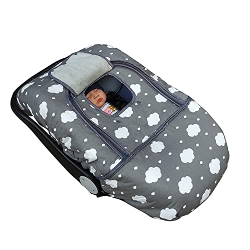 Carseat Cover, Winter Baby car seat Covers for Infant car seat, Baby Carrier Cover Canopy, Window in Door Zipper Open, Thick Padded, Grey Cloud;…