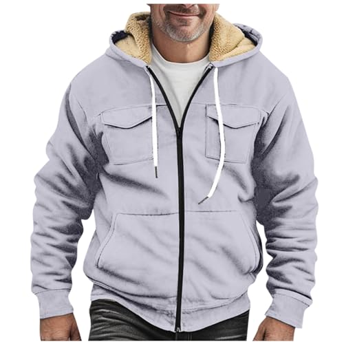 Unique Gifts for Men Men Jacket Fleece Jacket Mens Leather Jacket Winter Coats Men's Winter Coats Work Hoodies for Men Varsity Jacket Men Zip Up Hoodie Brown Leather Jacket（1-Light Gray,Small）