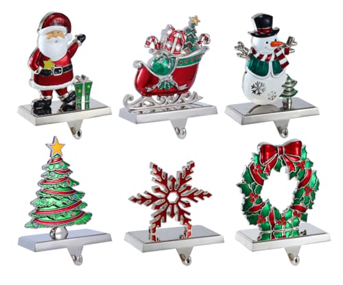 Set of 6 Christmas Stocking Holders for Mantle Fireplace Stand Hanger Xmas Stocking Hooks Weighted Hangers for Xmas Holiday Decoration (Stocking Holders-6)