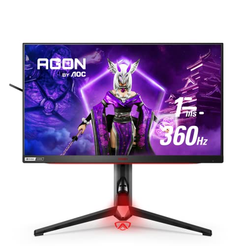 AOC Agon PRO AG254FG 25' Tournament Gaming Monitor, FHD 1920x1080, 360Hz, 1ms, DisplayHDR 400, G-SYNC + Reflex, Console Ready, Light FX, Low Input Lag, Height-Adjustable