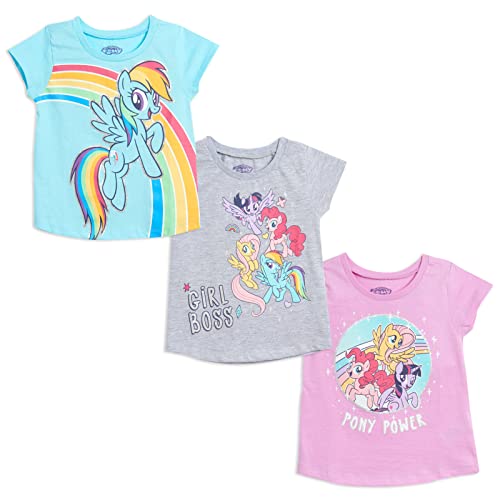 My Little Pony Toddler Girls 3 Pack Graphic Short Sleeve T-Shirt Grey Blue Purple 5T