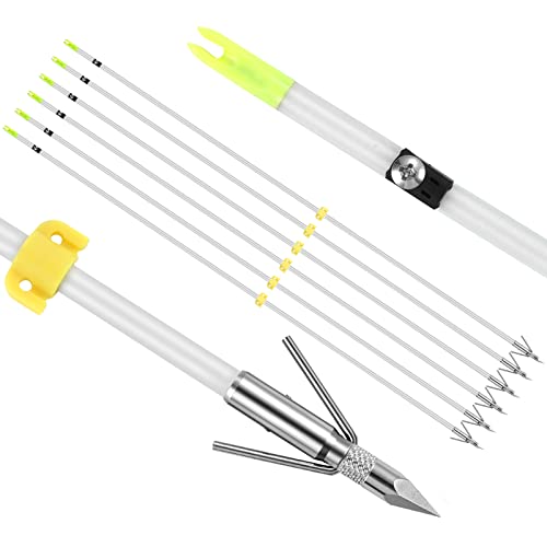 LEANPRO Bowfishing Arrows 6 Pack with Broadheads and Safty Slides Archery Fiberglass for Compound Bow Recurve Bow Fishing Hunting