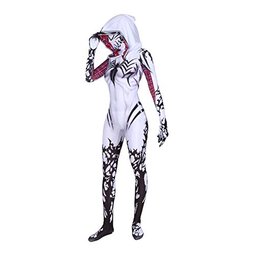 asdfasdf Gwen Stacy Cosplay Costume Into The Spider Verse Gwenom Spandex Fabric Halloween Superhero Bodysuit (Adult-XL(Height:67-69 Inch), White)… … …