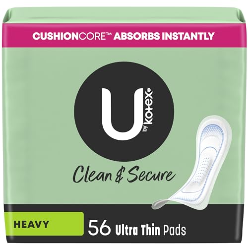 U by Kotex Clean & Secure Ultra Thin Pads, Heavy Absorbency, 56 Count (Packaging May Vary)