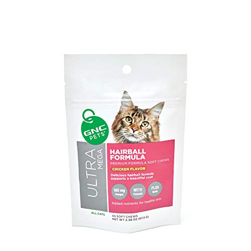 GNC Pets Ultra Mega Hairball formula Soft Chews Supplement for Cats, 45 Count - Chicken Flavor | Supports a Beautiful Coat | Healthy and Natural Pet Supplements Safe for All Cats