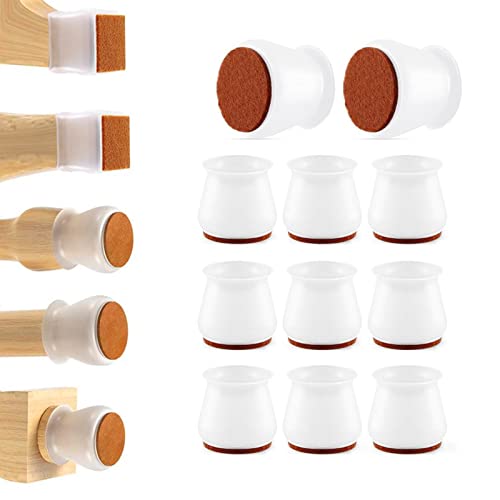 OUTAD Floor Protectors Chair Leg Furniture Pads, Round for Chairs with Felt Hardwood Tile Stone Floors, Non-Slip & Anti-Scratch (16 PCS), White