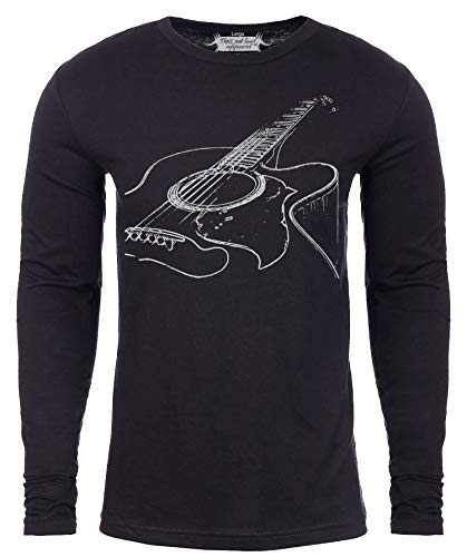 Think Out Loud Apparel Long Sleeve Acoustic Guitar T-Shirt Cool Musician Tee Black Large
