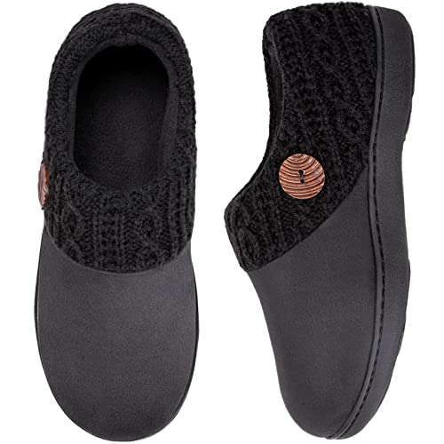 EverFoams Women's Warm Memory Foam House Shoes Indoor Outdoor Winter Slippers with Rubber Bottom (7-8 M US, Black)