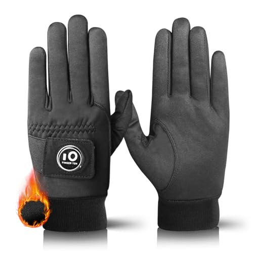 FINGER TEN Men Winter Golf Gloves Warm with Ball Marker Grip Performance Value 1 Pair Large Cold Weather Windproof Size from Medium to XL (Large)