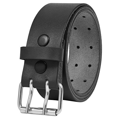 Leather Belts for Men Heavy Duty 1.75 Inch Wide Double Prong Casual Leather Grommet Belt (Black, 38' - 40')
