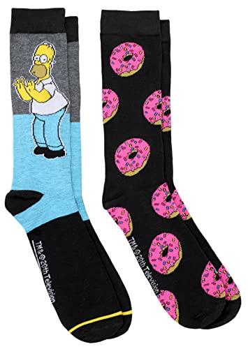 The Simpsons TV Show Bart and Homer Novelty Character Casual Crew Socks for Men 2 Pair Pack Shoe Size 6 to 12 Charcoal/Black