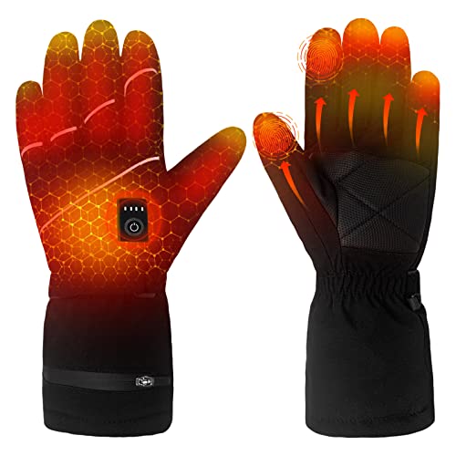 Pinuotu Rechargeable Heated Gloves Battery Electric Ski Gloves with 3 Heating Levels, Touchscreen Waterproof Gloves for Men & Women,Winter Thermal Warm Motorcycle Gloves for Outdoor Activities