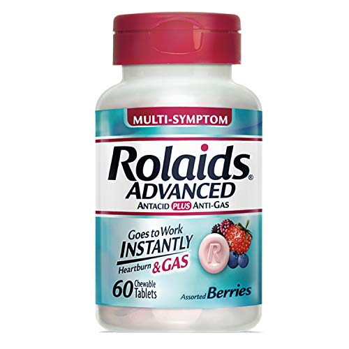 Rolaids Advanced Antacid Plus Anti-Gas 60 Chewable Tablets, Assorted Berry, Heartburn and Gas Relief, 60 Count (Pack of 1)