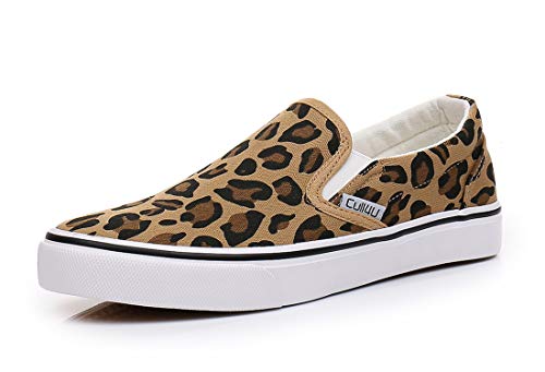 Cull4U Women's Classic Slip On Trainer Shoes (6.5 M US,Leopard/White)