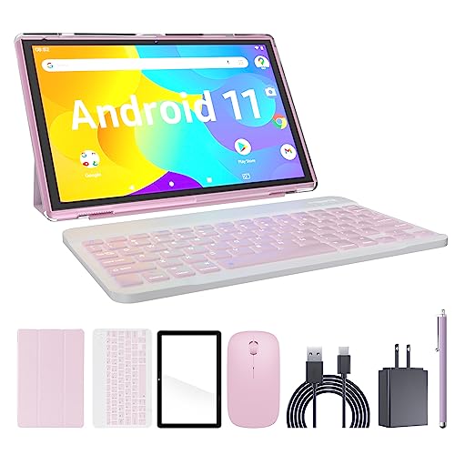 Tablet 2 in 1 Android 11 Tablets with Keyboard 10 inch Tabletas, Include Mouse Stylus Case Tempered Film, 6000mAh Tablet 32GB ROM 512GB Expandable Tableta, 8MP Dual Camera, WiFi BT Google Tablet PC.