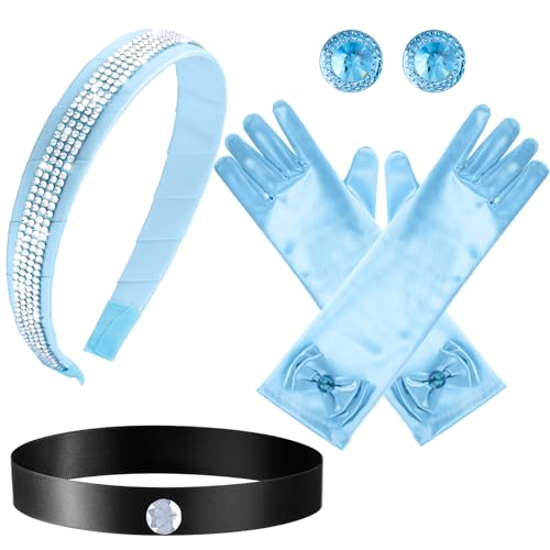 Sureio 4 Pieces Girls Princess Costume Accessories Headband Choker Glove Earrings Princess Dress up Cosplay Accessories(Classic)