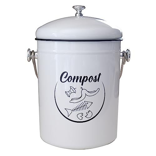 Wishful Home Compost Bin Kitchen Counter | Indoor Compost Bin | Kitchen Compost Bin Countertop | Odorless Compost Counter Bin with Lid | Rust Proof Compost Bucket | Non-Smell Filter | White