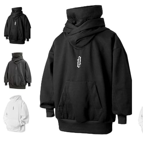 FANLITO Fall Unisex Oversized Hip-Hop Hoodies,Ninja Double Neckline Cotton Hip Hop Hoodie,Pullover Hoodie for Men Women (Black,L)