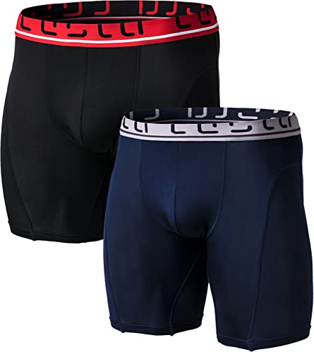 TSLA Men's Breathable Underwear, Performance Cooling Mesh Boxer Briefs, Open Fly Trunks with Pouch, No-fly Mesh 9inch 2pack Black/Navy, Large