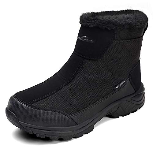 SILENTCARE Men's Warm Snow Boots, Fur Lined Waterproof Winter Shoes, Anti-Slip Lightweight Ankle Boot (11 M US, Black)