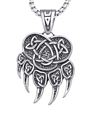 HAQUIL Bear Paw Necklace, Stainless Steel Viking Bear Paw Pendant, Box Chain, Viking Jewelry Gift for Men