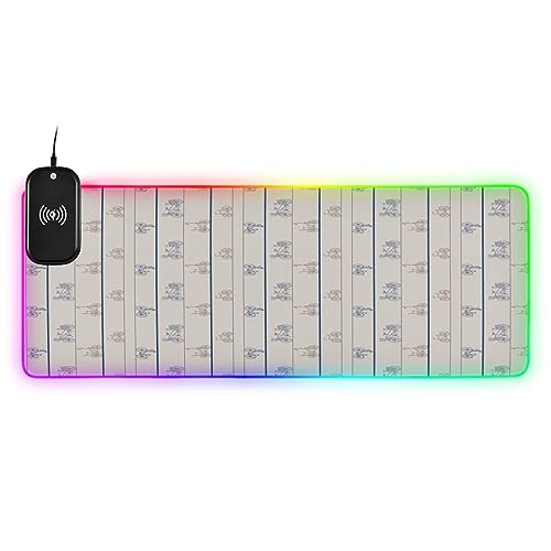 WELLDAY Vintage Bike Stripe RGB Gaming Mouse Pad, Large Extened LED Gaming Mouse Mat - 15W Wireless Charging, 14 Light Modes Non-Slip Rubber Base Keyboard Mat 800 x 300mm / 31.5×11.8 inches