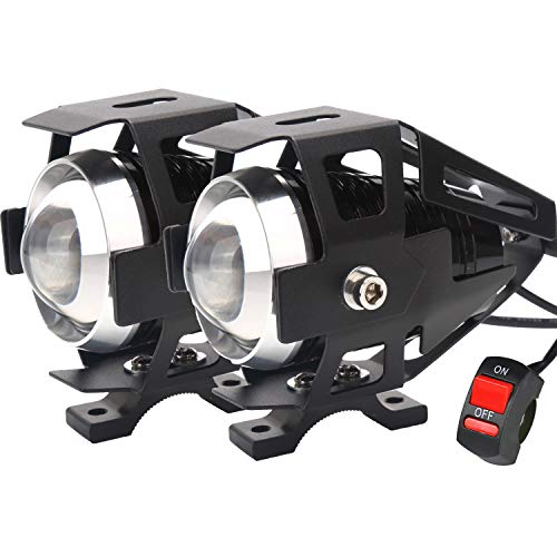 PAKRY'S U5 Motorcycle Headlight, Waterproof CREE LED Motorcycle Lights Bulb Fog Headlights LED Driving Light for Bicycle Motorcycle Boat Truck ATV Headlight Travel Camp (Black 3 Modes, 2PCS)